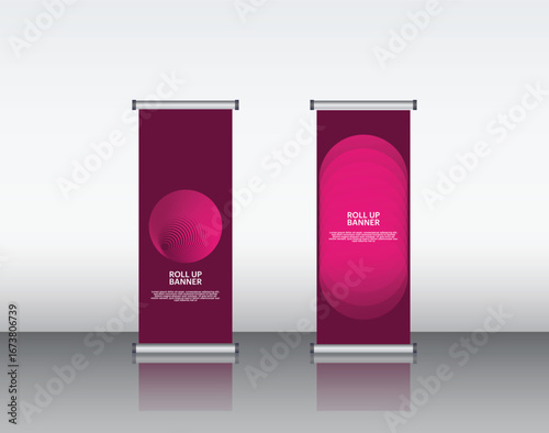 Editable Rollup Banner Template – 3D Minimalist Product Packaging with Pink and Purple Geometric Design