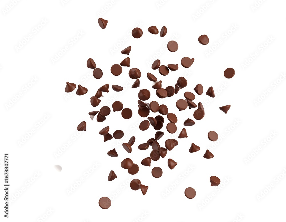 Obraz premium Chocolate chips scattered on white background