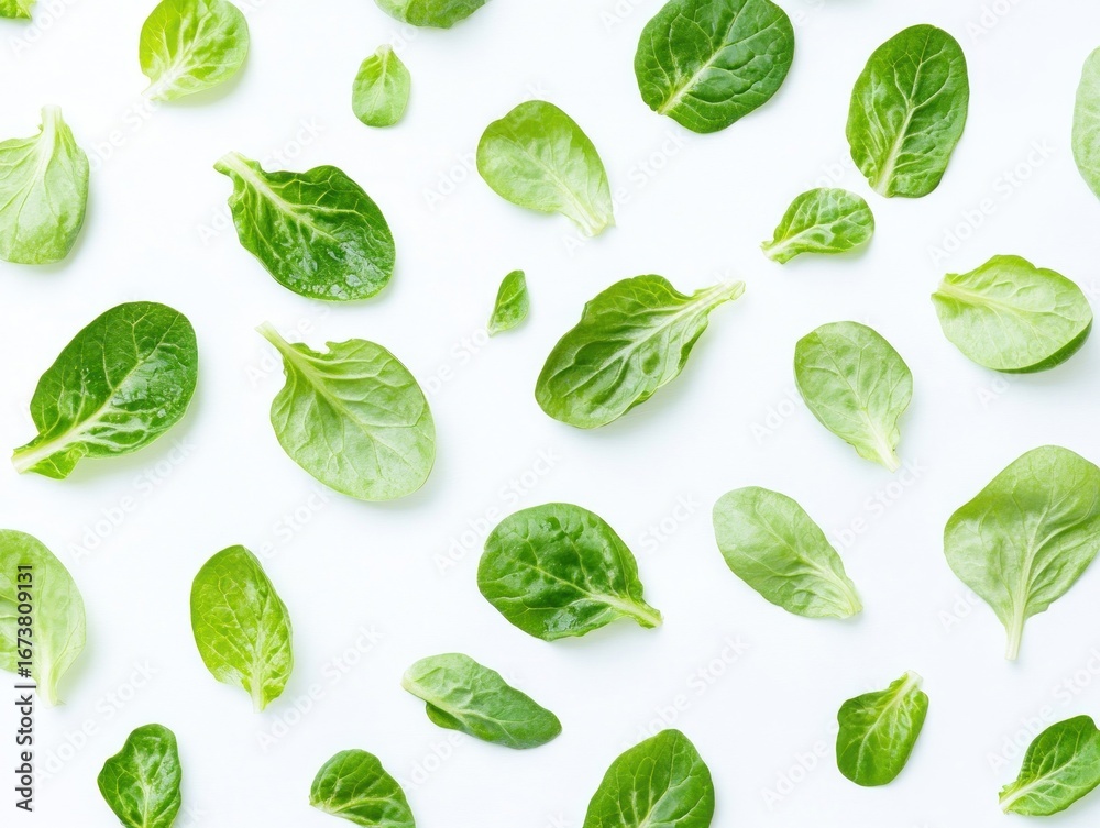 Fresh green leaves scattered on white background Fresh green leaves scattered on white background