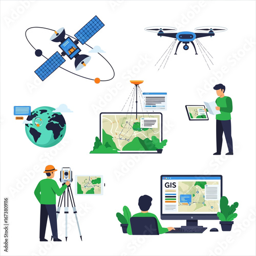 Modern GIS technology and surveying equipment for accurate mapping and data collection