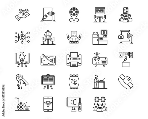 Coworking Space Line Vector Icons