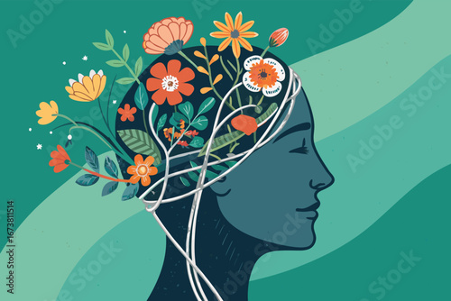 Depict a powerful campaign visual against mental strain, featuring a stressed person entangled in abstract, chaotic wire networks symbolizing internal pressure.
