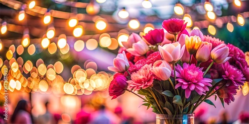 Wallpaper Mural Bouquets festival showcasing vibrant flowers under twinkling lights in a minimalistic setting bouquets, festival, flowers, minimalism, celebration, lights, vibrant, evening, nature, decoration, colorf Torontodigital.ca