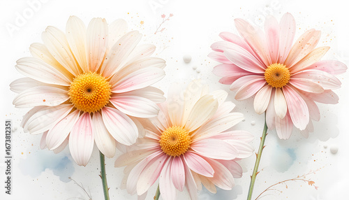 Abstract watercolor daisies with clean lines and soft colors, perfect for a modern floral design.