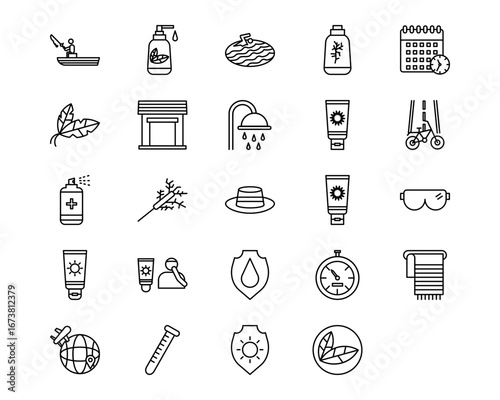 Sun Protection Line Vector Icons