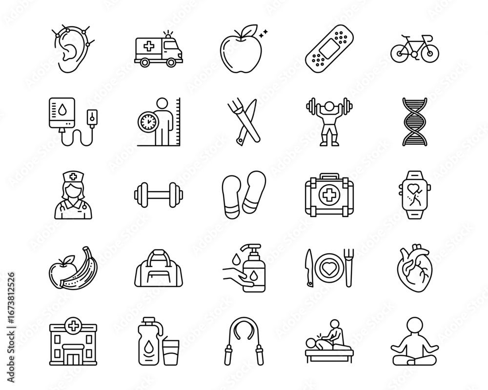 Naklejka premium Physical Wellbeing Line Vector Icons