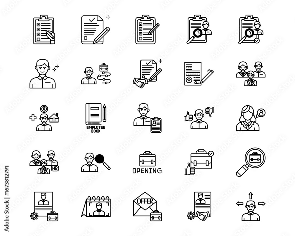 Fototapeta premium Hiring Process Line Vector Icons