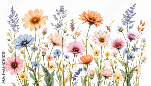 An elegant and artistic floral illustration with a gentle, hand-painted feel, showcasing various graceful blossoms.