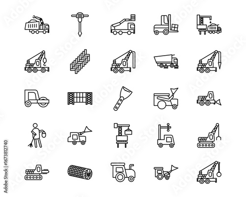 Construction Vehicles Line Vector Icons