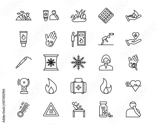 Skin Burns Line Vector Icons