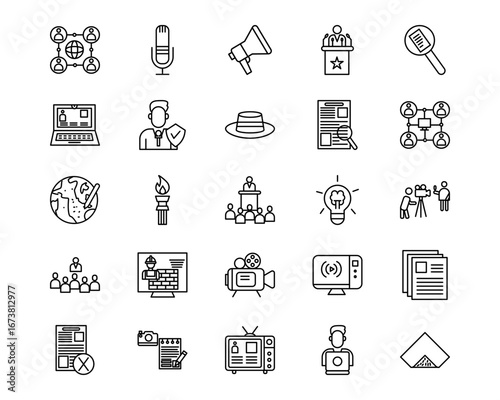 Press Freedom Day Line Vector Icons