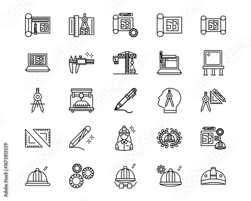 Engineer in Mechanics Vector Line Icons