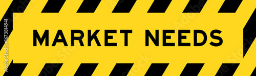 Fotografie Yellow and black color with line striped label banner with word market needs