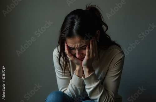 dramatic portrait of a young sad and depressed woman suffering from depression and anxiety crisis
