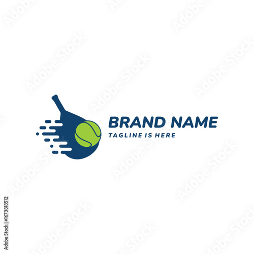 The sporty logo with a fast-paced padel racket and tennis ball symbolizes power, precision and dynamic movement.