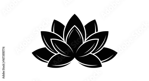 Stylized Black and White Lotus Flower Illustration.