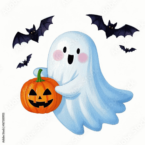 Midnight Apparitions Cute Halloween ghosts isolated watercolor vector illustration svg