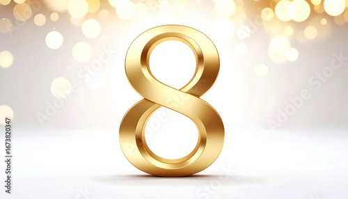 Gold number eight on soft background