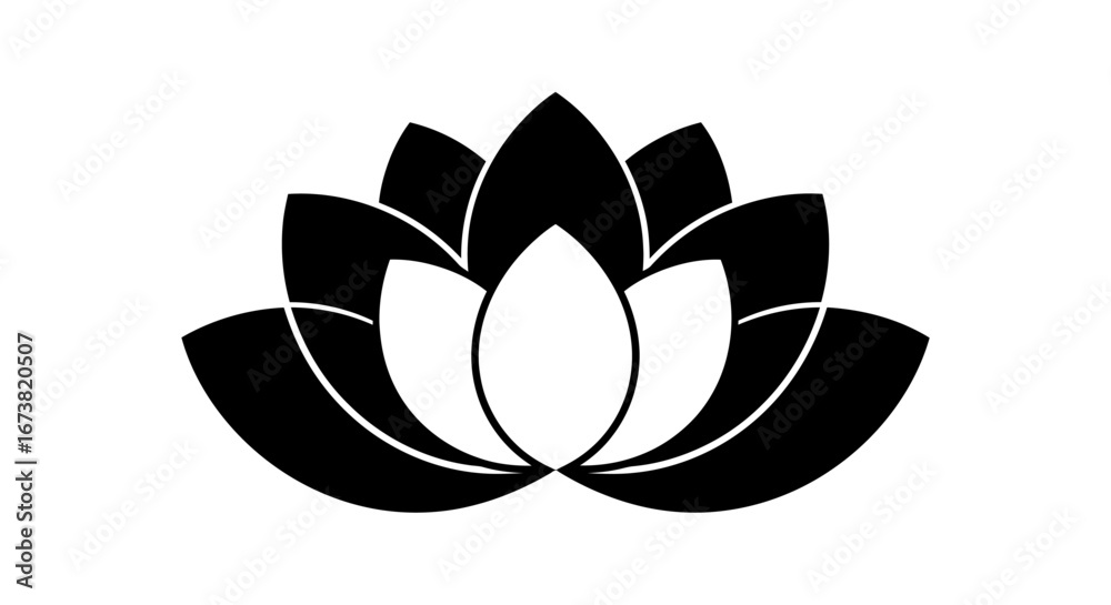 Fototapeta premium Stylized Black and White Lotus Flower Icon.
