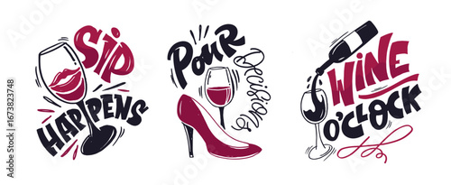 Cute hand drawn doodle lettering quote about wine. Lettering for t-shirt design, mug print, bag print, clothes fashion. 100% hand drawn vector image.
