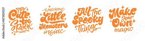 Happy Halloween set - Trick or treat – funny cute  hand drawn doodle lettering label, t-shirt design, mug print, sticker print. 100% hand drawn vector