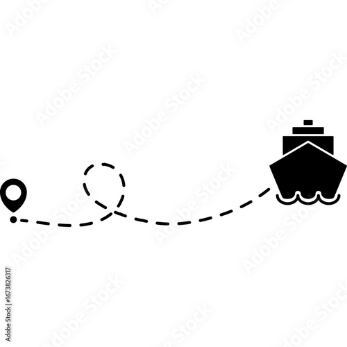 Ship route with dotted line. Travel concept. Vector illustration isolated on white.
