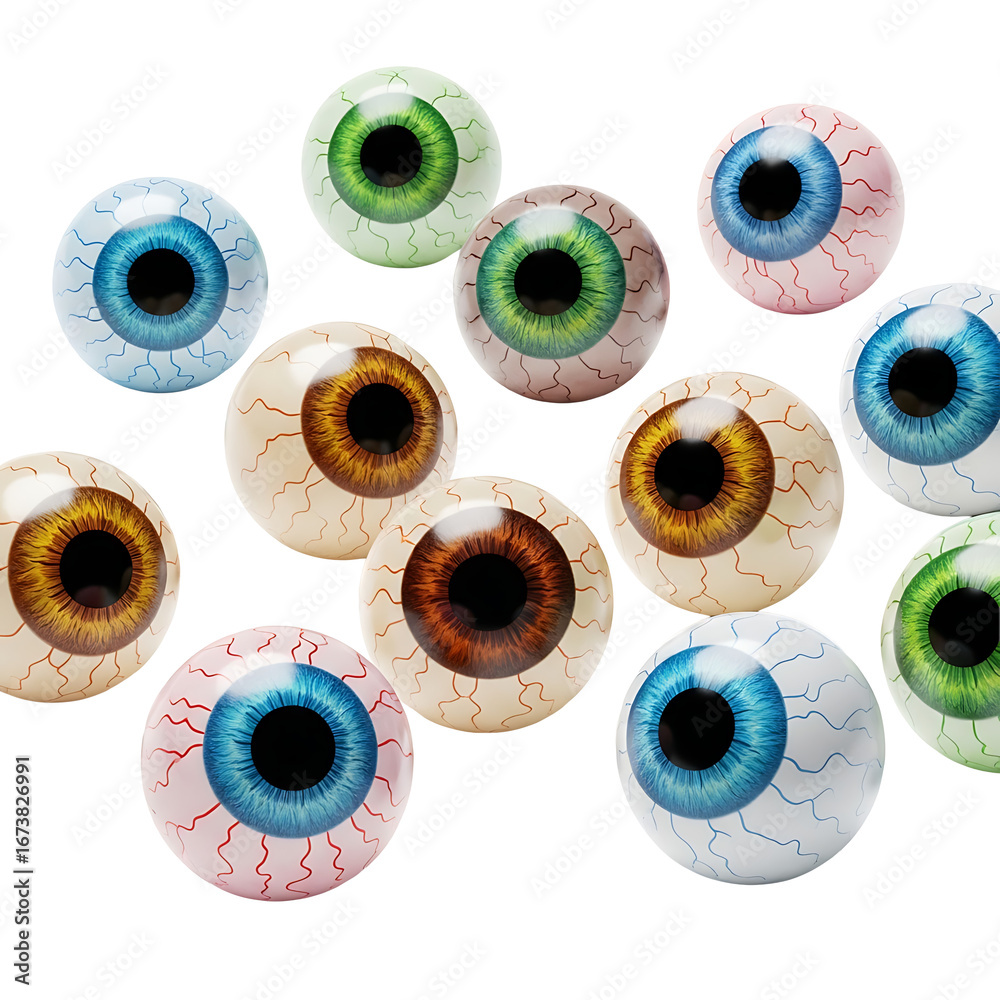 Fototapeta premium Collection of halloween decorative eyeballs with various colors : elements for halloween on transparent background