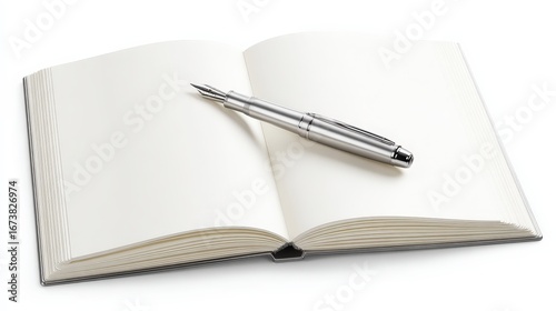 Wallpaper Mural An open notebook with blank pages and a pen on a white background Torontodigital.ca