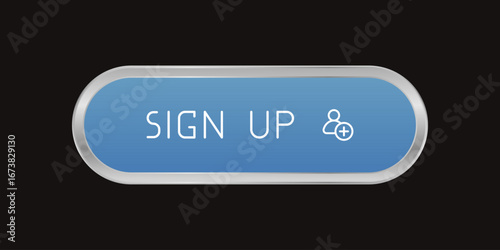 Blue CTA button with text: Sign up, user, UI design.