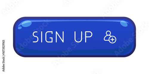 Blue CTA button with text: Sign up, user, UI design.