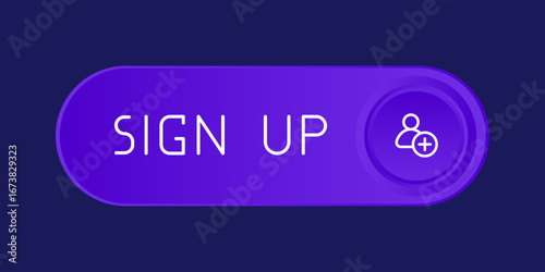 Purple CTA button with text: Sign up, user, UI design.