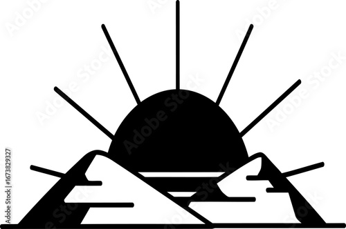 sunset and sunrise behind two mountains vector icon