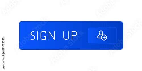 Blue CTA button with text: Sign up, user, UI design.