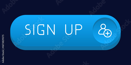 Blue CTA button with text: Sign up, user, UI design.