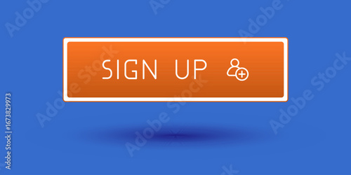 Orange CTA button with text: Sign up, user, UI design.