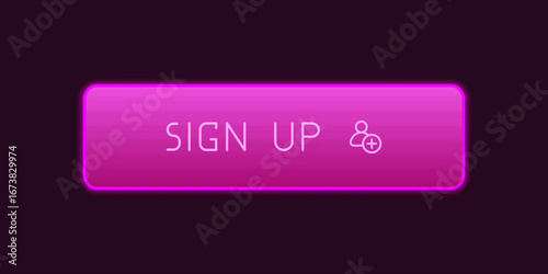 Pink CTA button with text: Sign up, user, UI design.