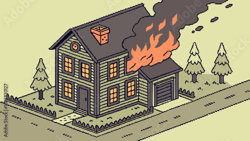 House fire emergency disaster burning building home insurance claim safety risk flames danger crisis situation