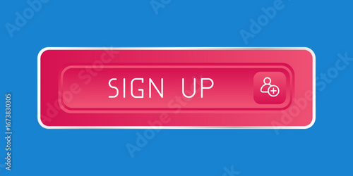 Pink CTA button with text: Sign up, user, UI design.