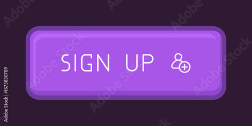 Purple CTA button with text: Sign up, user, UI design.