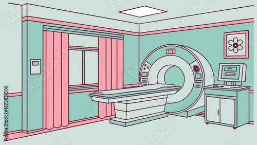 Mri scan machine medical imaging radiology healthcare diagnostic equipment in hospital room for diagnosis