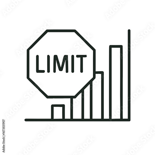 Outline icon of growth limit with bar chart and stop sign, concept of performance cap, restriction or data threshold