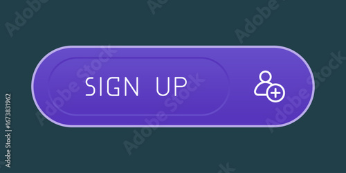 Purple CTA button with text: Sign up, user, UI design.
