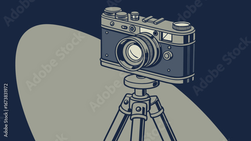 Vintage camera photography equipment illustration tripod design for creative photography projects