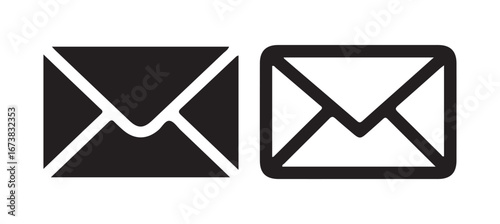 Black and White Line Art Email Symbols for Web Design vector illustration 