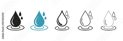 Water drop in filled line icon in art, thin line, outline, and stroke style.  vector illustration of two colored