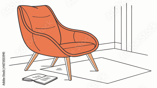 Orange armchair reading nook design interior home decor furniture stylish modern living room relaxation space aesthetic