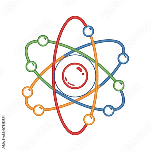 Atomic science physics chemistry education learning icon flat lineal vector design