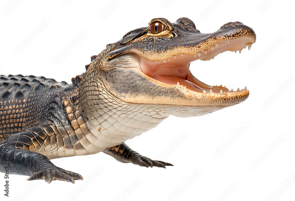 Fototapeta premium Powerful American Alligator Roaring with Open Mouth isolated on a transparent background