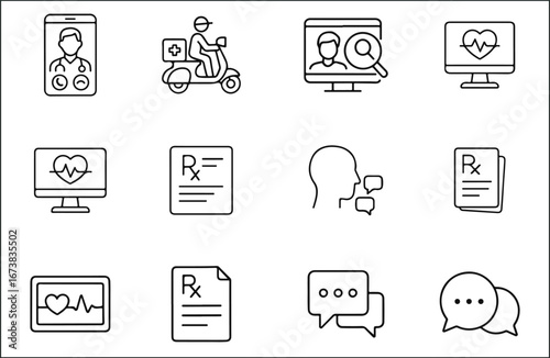 “TELEMEDICINE & DIGITAL CARE – Modular Icons of Remote Healing, Prescription Flow, and Conversational Wellness”