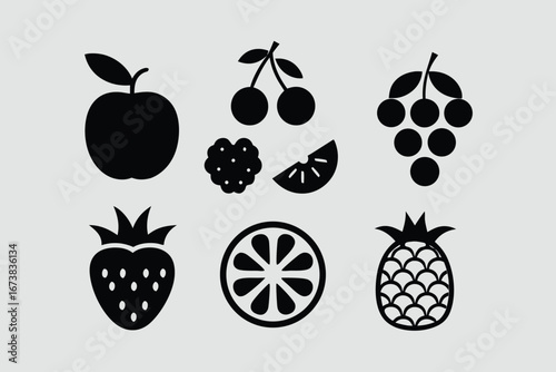 Wallpaper Mural Black fruit icons set featuring diverse silhouettes of various fruits. Torontodigital.ca